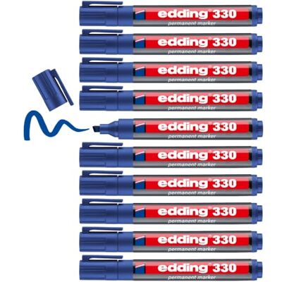 edding 330 Permanentmarker blau 10 Stifte Keil-Spitze 1-5 mm wasserfest, schnell-trocknend wischfest für Karton, Kunststoff, Glas, Holz, Metall, Glas edding 330 Permanentmarker blau 10 Stifte Keil-Spitze 1-5 mm wasserfest, schnell-trocknend wischfest für Karton, Kunststoff, Glas, Holz, Metall, Glas