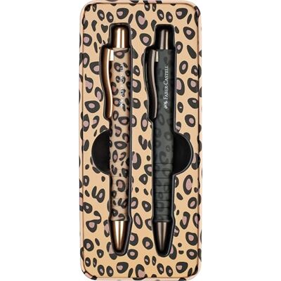Faber-Castell 241148 Kugelschreiber Poly Ball Leo Natural Instinct, 2 Stück, mit auswechselbarer XB Mine, Geschenkset im Metalletui Faber-Castell 241148 Kugelschreiber Poly Ball Leo Natural Instinct, 2 Stück, mit auswechselbarer XB Mine, Geschenkset im Metalletui