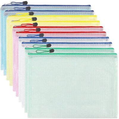 Woobroo Dokumententasche mit Reißverschluss, A4, 5 Farben, PVC, transparent, Dokumentenmappe, Netz-Reißverschluss, für Reisen, Büro, Reisen, Zubehör (10 Stück) Woobroo Dokumententasche mit Reißverschluss, A4, 5 Farben, PVC, transparent, Dokumentenmappe, Netz-Reißverschluss, für Reisen, Büro, Reisen, Zubehör (10 Stück)