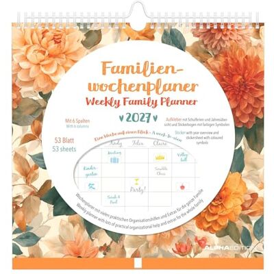Alpha Familienwochenkalender Flowers 2027: Familienplaner 30,5x30,5 cm mit 6 Spalten, Stickerbogen, Stifthalter, Schulferien & internationalen Feiertagen, ideal für Familienorganisation Alpha Familienwochenkalender Flowers 2027: Familienplaner 30,5x30,5 cm mit 6 Spalten, Stickerbogen, Stifthalter, Schulferien & internationalen Feiertagen, ideal für Familienorganisation