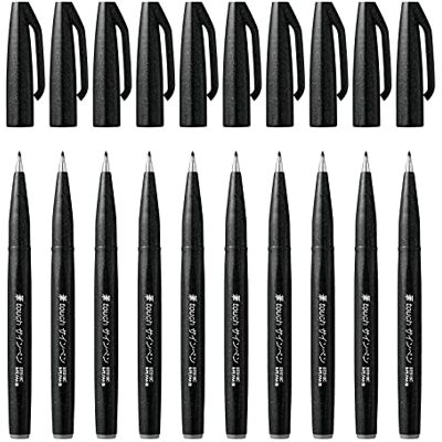 Pentel SES15C-A Brush Sign Pen Faserschreiber, pinselähnliche Spitze, 10 Stück, Schwarz Pentel SES15C-A Brush Sign Pen Faserschreiber, pinselähnliche Spitze, 10 Stück, Schwarz