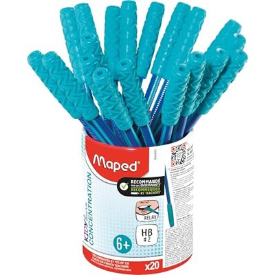 Maped Kidy Learn Konzentration 20 ergonomische Graphitstifte mit entspannender Spitze zum Kauen – Mine HB2 – strukturierter Schaft mit Griff Maped Kidy Learn Konzentration 20 ergonomische Graphitstifte mit entspannender Spitze zum Kauen – Mine HB2 – strukturierter Schaft mit Griff
