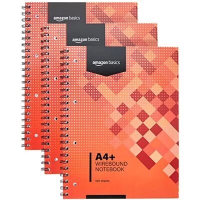 Amazon Basics Notizbuch mit Drahtbindung, 100 Blatt/200 Seiten A4+, 80 GSM, 3 Stück, Red Amazon Basics Notizbuch mit Drahtbindung, 100 Blatt/200 Seiten A4+, 80 GSM, 3 Stück, Red