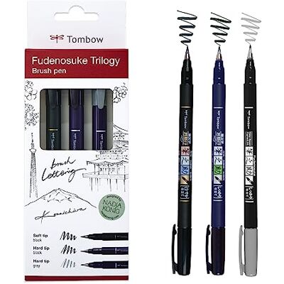 Tombow Fudenosuke Triology Set, elastische Pinselspitze, perfekt fürs Hand-Lettering, Sketching & Bullet Journaling, 3er Set, WS-BHS-3P Tombow Fudenosuke Triology Set, elastische Pinselspitze, perfekt fürs Hand-Lettering, Sketching & Bullet Journaling, 3er Set, WS-BHS-3P