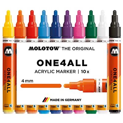Molotow One4All 227HS Acryl Marker Basic-Set 1 (4,0 mm Strichstärke, hochdeckend und permanent, UV-beständig, für fast alle Untergründe) 10 Stück sortiert Molotow One4All 227HS Acryl Marker Basic-Set 1 (4,0 mm Strichstärke, hochdeckend und permanent, UV-beständig, für fast alle Untergründe) 10 Stück sortiert