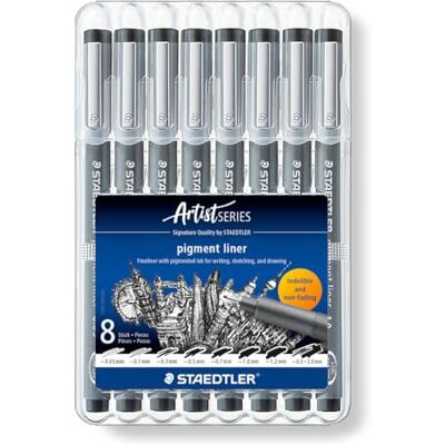 Staedtler schwarze pigment liner in unterschiedlichen Linienbreiten, dokumentenechte Pigmenttinte, lange Metallspitze, lange Lebensdauer, 8 Liner in 8 Linienbreiten in stabiler -Box, 308 SB8 Staedtler schwarze pigment liner in unterschiedlichen Linienbreiten, dokumentenechte Pigmenttinte, lange Metallspitze, lange Lebensdauer, 8 Liner in 8 Linienbreiten in stabiler -Box, 308 SB8