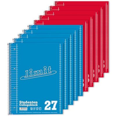 Limit Collegeblock A4 80 Blatt, 5 kariert und 5 liniert mit Rand, 10 Stück ideal für Studenten, Schüler und Büro Limit Collegeblock A4 80 Blatt, 5 kariert und 5 liniert mit Rand, 10 Stück ideal für Studenten, Schüler und Büro