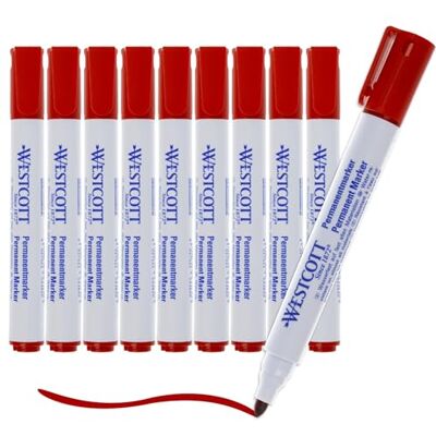 Westcott Permanent Marker 10 Stück Rot 10er Vorteilspack wasserfeste Marker Stifte 1,5-3,0 mm Rundspitze Nachfüllbar, lichtbeständig, schnell trocknend, wischfest E-713006 00 Westcott Permanent Marker 10 Stück Rot 10er Vorteilspack wasserfeste Marker Stifte 1,5-3,0 mm Rundspitze Nachfüllbar, lichtbeständig, schnell trocknend, wischfest E-713006 00