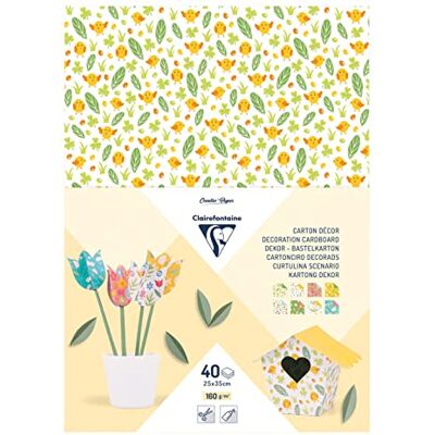 Clairefontaine 354599C Block Dekor Bastelkarton, 40 Blatt, 25x35cm, 160g, 1 Block, Frühling Clairefontaine 354599C Block Dekor Bastelkarton, 40 Blatt, 25x35cm, 160g, 1 Block, Frühling