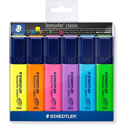 Staedtler Textsurfer Classic 364 Textmarker – 6er, nachfüllbar Keilspitze 1–5 mm, INK·JET SAFE, nachfüllbar – sortierte Farben – Art.-Nr. 364 WP6 Staedtler Textsurfer Classic 364 Textmarker – 6er, nachfüllbar Keilspitze 1–5 mm, INK·JET SAFE, nachfüllbar – sortierte Farben – Art.-Nr. 364 WP6