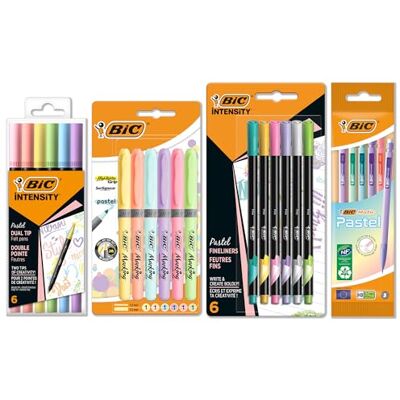 BIC Schreibwaren Set Pastell à 23: 6 Textmarker, 5 Fineliner, 6 Bleistifte, 6 Dual Tip Brush Pens, jeweils in verschiedenen Pastellfarben BIC Schreibwaren Set Pastell à 23: 6 Textmarker, 5 Fineliner, 6 Bleistifte, 6 Dual Tip Brush Pens, jeweils in verschiedenen Pastellfarben