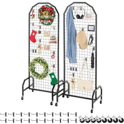 VEVOR Gitterwandpaneele Gitterwand 60 x 164 cm 2 Stk. rollbarer Präsentationsständer mit 20 Haken, Präsentationsregale aus Karbonstahl, Kunstausstellungsregal für Dekoration Lagerung, schwarz VEVOR Gitterwandpaneele Gitterwand 60 x 164 cm 2 Stk. rollbarer Präsentationsständer mit 20 Haken, Präsentationsregale aus Karbonstahl, Kunstausstellungsregal für Dekoration Lagerung, schwarz
