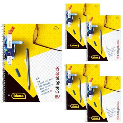 Idena 90367-5 Stück Collegeblock A4 mit 80 Blatt kariert und Doppelrand, Block mit Spiralbindung, 70g/m² Papier 4-fach gelocht und perforiert Idena 90367-5 Stück Collegeblock A4 mit 80 Blatt kariert und Doppelrand, Block mit Spiralbindung, 70g/m² Papier 4-fach gelocht und perforiert