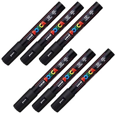 POSCA 205056 Marker mit mittelfeiner Rundspitze schwarz, 6 Stück, PC-5M POSCA 205056 Marker mit mittelfeiner Rundspitze schwarz, 6 Stück, PC-5M