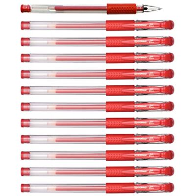 DONAU Gelkugelschreiber Gelstifte Kugelschreiber Gelschreiber/Geltinte Farbe: Rot Classic/ 12 Stück (12er Pack)/ Kugeldurchmesser: 0,5 mm/Wasserfeste und Nicht verblassende Tinte DONAU Gelkugelschreiber Gelstifte Kugelschreiber Gelschreiber/Geltinte Farbe: Rot Classic/ 12 Stück (12er Pack)/ Kugeldurchmesser: 0,5 mm/Wasserfeste und Nicht verblassende Tinte