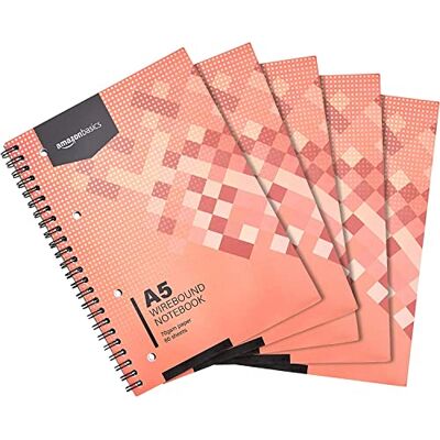 Amazon Basics Spiral-Notizblock, 80 Blatt/160 Seiten, A5, 70 GSM, 5 Stück, Weiß Amazon Basics Spiral-Notizblock, 80 Blatt/160 Seiten, A5, 70 GSM, 5 Stück, Weiß
