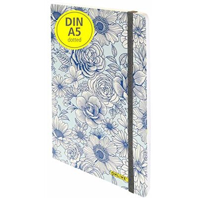 Online Bullet Journal Blue Flowers, 120 g/m² FSC Papier, DIN A5, 144 Innenseiten dotted/gepunket, Notizbuch mit Soft Cover und Gummiband, Tagebuch für Notizen, Skizzen, Lettering Online Bullet Journal Blue Flowers, 120 g/m² FSC Papier, DIN A5, 144 Innenseiten dotted/gepunket, Notizbuch mit Soft Cover und Gummiband, Tagebuch für Notizen, Skizzen, Lettering