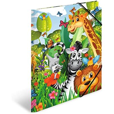 HERMA Sammelmappe A3 Dschungel, Eckspanner-Mappe aus Pappe mit Kindergarten Motiv, Gummizug, Innenklappen und Innendruck für Jungen, Mädchen und Kinder HERMA Sammelmappe A3 Dschungel, Eckspanner-Mappe aus Pappe mit Kindergarten Motiv, Gummizug, Innenklappen und Innendruck für Jungen, Mädchen und Kinder