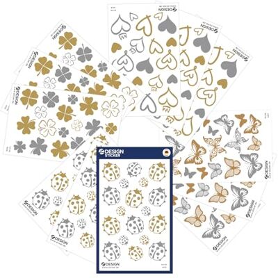 Avery Art. 51059 Sticker-Set Ästhetic gold/silber (228 Deko-Aufkleber, Marienkäfer, Kleeblatt, Herzen, Schmetterling, transparente Folie mit gold/silber Prägung, für Hochzeit, Fotoalbum) Avery Art. 51059 Sticker-Set Ästhetic gold/silber (228 Deko-Aufkleber, Marienkäfer, Kleeblatt, Herzen, Schmetterling, transparente Folie mit gold/silber Prägung, für Hochzeit, Fotoalbum)