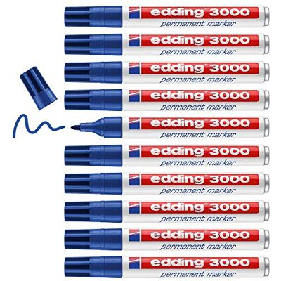 edding 3000 Permanentmarker blau 10 Stifte Rund-Spitze 1,5-3 mm schnell trocknender Permanent Marker wasserfest, wischfest für Karton, Kunststoff, Holz, Metall Universalmarker edding 3000 Permanentmarker blau 10 Stifte Rund-Spitze 1,5-3 mm schnell trocknender Permanent Marker wasserfest, wischfest für Karton, Kunststoff, Holz, Metall Universalmarker