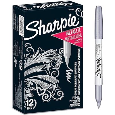 Sharpie Metallic-Permanentmarker Marker Stifte mit feiner Spitze Silber Tinte 12er-Stück Sharpie Metallic-Permanentmarker Marker Stifte mit feiner Spitze Silber Tinte 12er-Stück