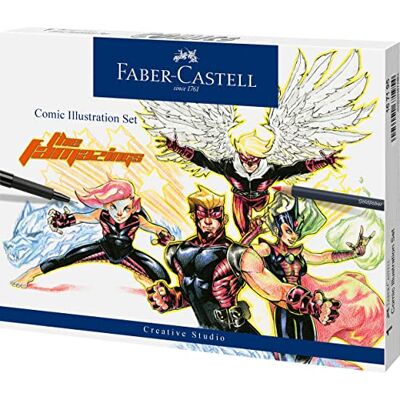Faber-Castell Pitt Artist Pen Comic Illustration Set, 15-teilig Wasserfeste und lichtbeständige Zeichentusche mit Künstlerstiften und Zubehör Faber-Castell Pitt Artist Pen Comic Illustration Set, 15-teilig Wasserfeste und lichtbeständige Zeichentusche mit Künstlerstiften und Zubehör