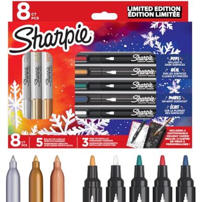 Sharpie Metallic-Permanentmarker & Acrylstifte Geschenkset, 8 Stück Feine Spitze & Rundspitze, 5 Farbstifte & 3 Metallic-Stifte, 2 x individuell gestaltbare Karten, ideal als Geschenk Sharpie Metallic-Permanentmarker & Acrylstifte Geschenkset, 8 Stück Feine Spitze & Rundspitze, 5 Farbstifte & 3 Metallic-Stifte, 2 x individuell gestaltbare Karten, ideal als Geschenk