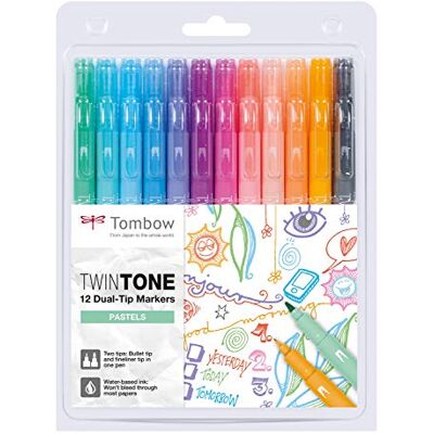 Tombow WS-PK-12P-2 Twintone Marker Set 12-Pack, Dual-Tip, Pastel, bunt Tombow WS-PK-12P-2 Twintone Marker Set 12-Pack, Dual-Tip, Pastel, bunt