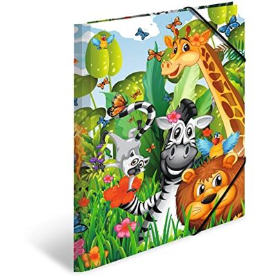 HERMA Sammelmappe A4 Dschungel, Eckspanner-Mappe aus Pappe mit Kindergarten Motiv, Gummizug, Innenklappen und Innendruck für Jungen, Mädchen und Kinder HERMA Sammelmappe A4 Dschungel, Eckspanner-Mappe aus Pappe mit Kindergarten Motiv, Gummizug, Innenklappen und Innendruck für Jungen, Mädchen und Kinder