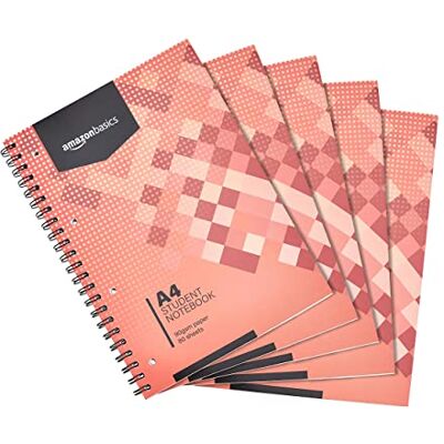 Amazon Basics Spiral-Notizblock, 80 Blatt / 160 Seiten, A4, 90 GSM, 5 stück, 1er-Pack, Weiß Amazon Basics Spiral-Notizblock, 80 Blatt / 160 Seiten, A4, 90 GSM, 5 stück, 1er-Pack, Weiß