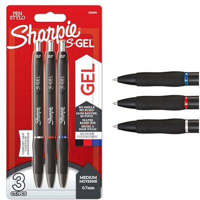 Sharpie S-Gel Gelstifte mittlere Spitze (0,7 mm) Gelschreiber mit Schwarzerblauer & roter Tinte 3 Stück Sharpie S-Gel Gelstifte mittlere Spitze (0,7 mm) Gelschreiber mit Schwarzerblauer & roter Tinte 3 Stück