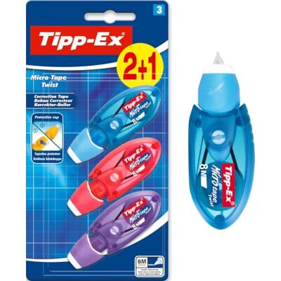 BIC Tipp-Ex Korrekturroller Micro Tape Twist mit Schutzkappe, in 3 Farben (nicht wählbar), 8m x 5 mm, 3er Pack, Ideal für die Schule BIC Tipp-Ex Korrekturroller Micro Tape Twist mit Schutzkappe, in 3 Farben (nicht wählbar), 8m x 5 mm, 3er Pack, Ideal für die Schule