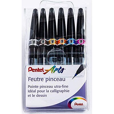 Pentel SESF30C Brush Sign Pen Artist Filzstift, extra feine Spitze, Künstlertasche, 6 Farben Pentel SESF30C Brush Sign Pen Artist Filzstift, extra feine Spitze, Künstlertasche, 6 Farben