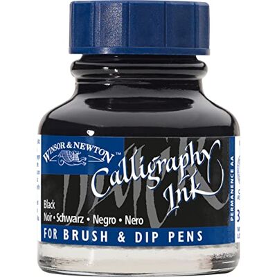 Winsor & Newton 1111030 Kalligraphie Tuschen (für Füllfederhalter oder Schreibfedern, untereinander mischbar, lichtecht, beständige Farbe) 30 ml Flasche schwarz Winsor & Newton 1111030 Kalligraphie Tuschen (für Füllfederhalter oder Schreibfedern, untereinander mischbar, lichtecht, beständige Farbe) 30 ml Flasche schwarz