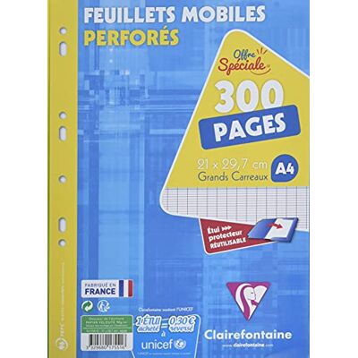 Clairefontaine 17551C Packung Ringbucheinlagen mit 300 Blatt A4 (21x29,7cm), 90g, französische Lineatur, Weiß Clairefontaine 17551C Packung Ringbucheinlagen mit 300 Blatt A4 (21x29,7cm), 90g, französische Lineatur, Weiß