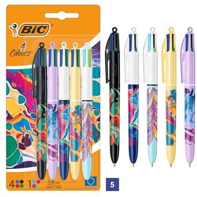 BIC 4 Farben Kugelschreiber Set 4 Colours Dekor Botanik, verschiedene Designs, nachfüllbar, Ideal für das Büro, das Home Office oder die Schule, 5er Pack BIC 4 Farben Kugelschreiber Set 4 Colours Dekor Botanik, verschiedene Designs, nachfüllbar, Ideal für das Büro, das Home Office oder die Schule, 5er Pack