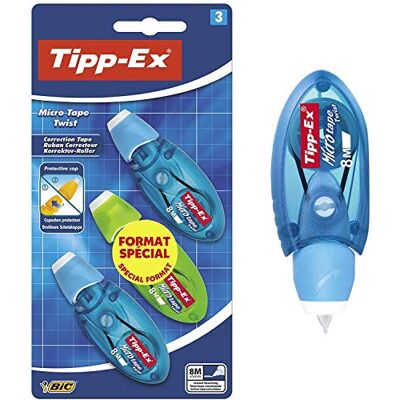 BIC Tipp-Ex Korrekturroller Micro Tape Twist mit Schutzkappe, 8 m x 5 mm, 3er Pack, Ideal für das Büro, das Home Office oder die Schule BIC Tipp-Ex Korrekturroller Micro Tape Twist mit Schutzkappe, 8 m x 5 mm, 3er Pack, Ideal für das Büro, das Home Office oder die Schule