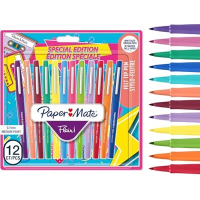 Paper Mate Flair Filzstifte mittlere Spitze (0,7 mm) gemischte Retrofarben Marker-Stifte für Kinder und Erwachsene zum Ausmalenfür Tagebücher und mehr 12 Stück Paper Mate Flair Filzstifte mittlere Spitze (0,7 mm) gemischte Retrofarben Marker-Stifte für Kinder und Erwachsene zum Ausmalenfür Tagebücher und mehr 12 Stück
