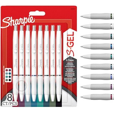 Sharpie S-Gel Gelstifte zum Schreiben Mittlere Spitze (0,7mm) Verschiedene Tintenfarben Weißes Perlmuttgehäuse 8er-Pack Sharpie S-Gel Gelstifte zum Schreiben Mittlere Spitze (0,7mm) Verschiedene Tintenfarben Weißes Perlmuttgehäuse 8er-Pack