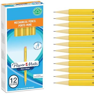 Paper Mate Non Stop-Druckbleistift 0,7 mm HB 2 gelber Schaft 12 Stück Paper Mate Non Stop-Druckbleistift 0,7 mm HB 2 gelber Schaft 12 Stück