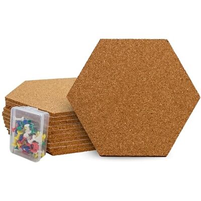 RAYLU PAPER ® Sechseckiger Kork für die Wand, selbstklebend, 10 Naturkorkbretter mit 6 mm Dicke, inklusive 47 farbigen Reißzwecken, 20 cm x 17,5 cm. RAYLU PAPER ® Sechseckiger Kork für die Wand, selbstklebend, 10 Naturkorkbretter mit 6 mm Dicke, inklusive 47 farbigen Reißzwecken, 20 cm x 17,5 cm.