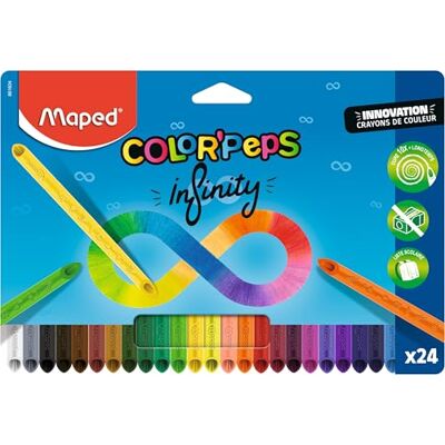 Maped Buntstifte Color'Peps Infinity – 100% Mine, 100% verwendbar – kein Abfall – ohne Anspitzung – sehr lange haltbar – ergonomische dreieckige Form – Packung mit 24 Bleistiften Maped Buntstifte Color'Peps Infinity – 100% Mine, 100% verwendbar – kein Abfall – ohne Anspitzung – sehr lange haltbar – ergonomische dreieckige Form – Packung mit 24 Bleistiften