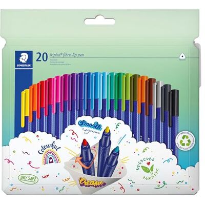 Staedtler triplus color Filzstifte 323, dreikant, stabile, eindrucksichere Spitze, ca. 1 mm, aus 97% Rezyklat, Made in Germany, Set mit 20 brillanten Fasermaler im Kartonetui, 323 C20 Staedtler triplus color Filzstifte 323, dreikant, stabile, eindrucksichere Spitze, ca. 1 mm, aus 97% Rezyklat, Made in Germany, Set mit 20 brillanten Fasermaler im Kartonetui, 323 C20