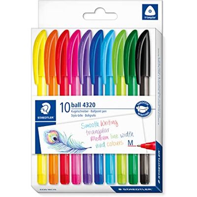 Staedtler dreikant stick Kugelschreiber, Linienbreite M ca. 1,00 mm, für entspanntes Schreiben, 10 Kugelschreiber in sortierten Farben im Kartonetui, 4320 MC10 Staedtler dreikant stick Kugelschreiber, Linienbreite M ca. 1,00 mm, für entspanntes Schreiben, 10 Kugelschreiber in sortierten Farben im Kartonetui, 4320 MC10