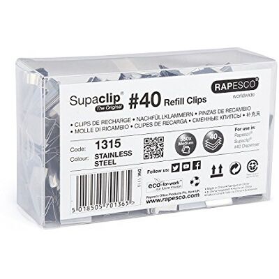 Rapesco 1315 Supaclip 40 Edelstahl-Nachfüllklammern Großpackung, 350 Stück Rapesco 1315 Supaclip 40 Edelstahl-Nachfüllklammern Großpackung, 350 Stück
