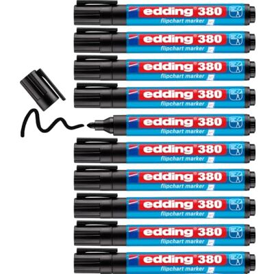 edding 380 Flipchart-Marker schwarz 10 Stifte Rundspitze 1,5-3 mm Stift zum Schreiben, Zeichnen und Markieren auf Flipcharts-Tinte schlägt nicht durch Papier trocknet nicht aus -farbintensiv edding 380 Flipchart-Marker schwarz 10 Stifte Rundspitze 1,5-3 mm Stift zum Schreiben, Zeichnen und Markieren auf Flipcharts-Tinte schlägt nicht durch Papier trocknet nicht aus -farbintensiv