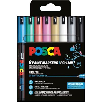 POSCA 181757 Marker Set , 8 Acrylstifte Metallic PC-1MR, Permanent Marker 0,7 mm Rundspitze POSCA 181757 Marker Set , 8 Acrylstifte Metallic PC-1MR, Permanent Marker 0,7 mm Rundspitze