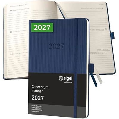 Sigel Conceptum Wochenplaner 2027 A5 Hardcover dunkelblau C2762, 192 Seiten, Wochenkalender mit Gummiband, Stiftschlaufe, Archivtasche, aus nachhaltigem Papier, Kalenderbuch Sigel Conceptum Wochenplaner 2027 A5 Hardcover dunkelblau C2762, 192 Seiten, Wochenkalender mit Gummiband, Stiftschlaufe, Archivtasche, aus nachhaltigem Papier, Kalenderbuch