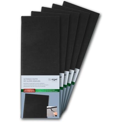 Sigel Getränkemappe Barformat 1/2 A4 Speisekarte schwarz 5er Pack GM100/5, Gummi-Bindung, mit Leinenstruktur, strapazierfähig und leicht abwischbar, für Cafés und Bars Sigel Getränkemappe Barformat 1/2 A4 Speisekarte schwarz 5er Pack GM100/5, Gummi-Bindung, mit Leinenstruktur, strapazierfähig und leicht abwischbar, für Cafés und Bars
