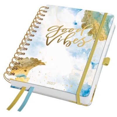Sigel Jolie Spiralkalender 2027 A5 hellblau gold Hardcover 7J606, Gummiband, Stiftschlaufe, Einstecktasche, 2 Zeichenbänder, 240 Seiten, vegan, Buchkalender, Terminplaner Sigel Jolie Spiralkalender 2027 A5 hellblau gold Hardcover 7J606, Gummiband, Stiftschlaufe, Einstecktasche, 2 Zeichenbänder, 240 Seiten, vegan, Buchkalender, Terminplaner